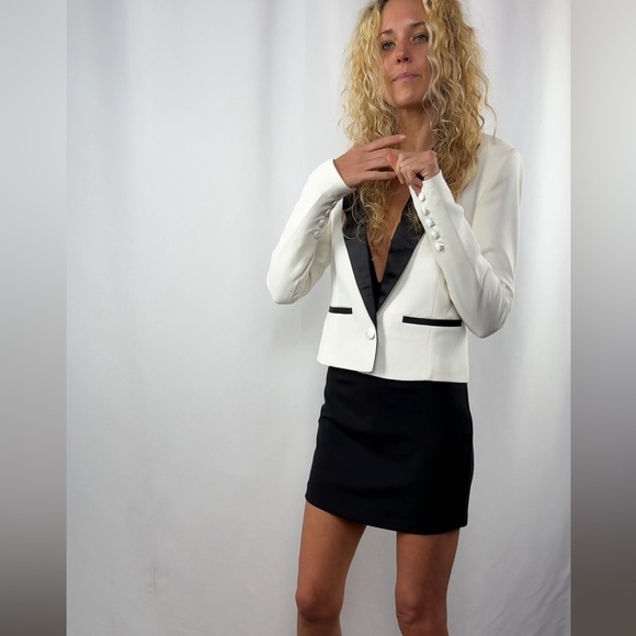 NWT Jason‎ Wu Cropped Lapel Blazer in White Black Size Extra Small - Picture 3 of 9